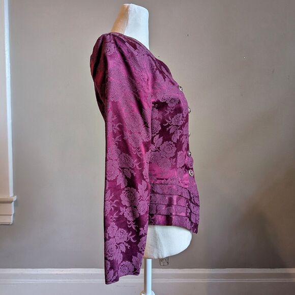 Vintage 90s Be Smart Burgundy Blazer Jacket Asymmetrical Dark Academia Size 3/4 - Picture 10 of 12